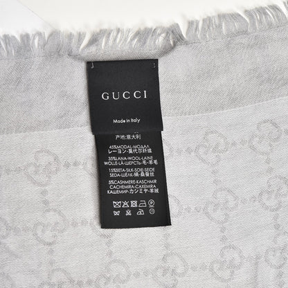 Gucci Modal Wool Monogram Fringe Scarf Grey 4 of 4
