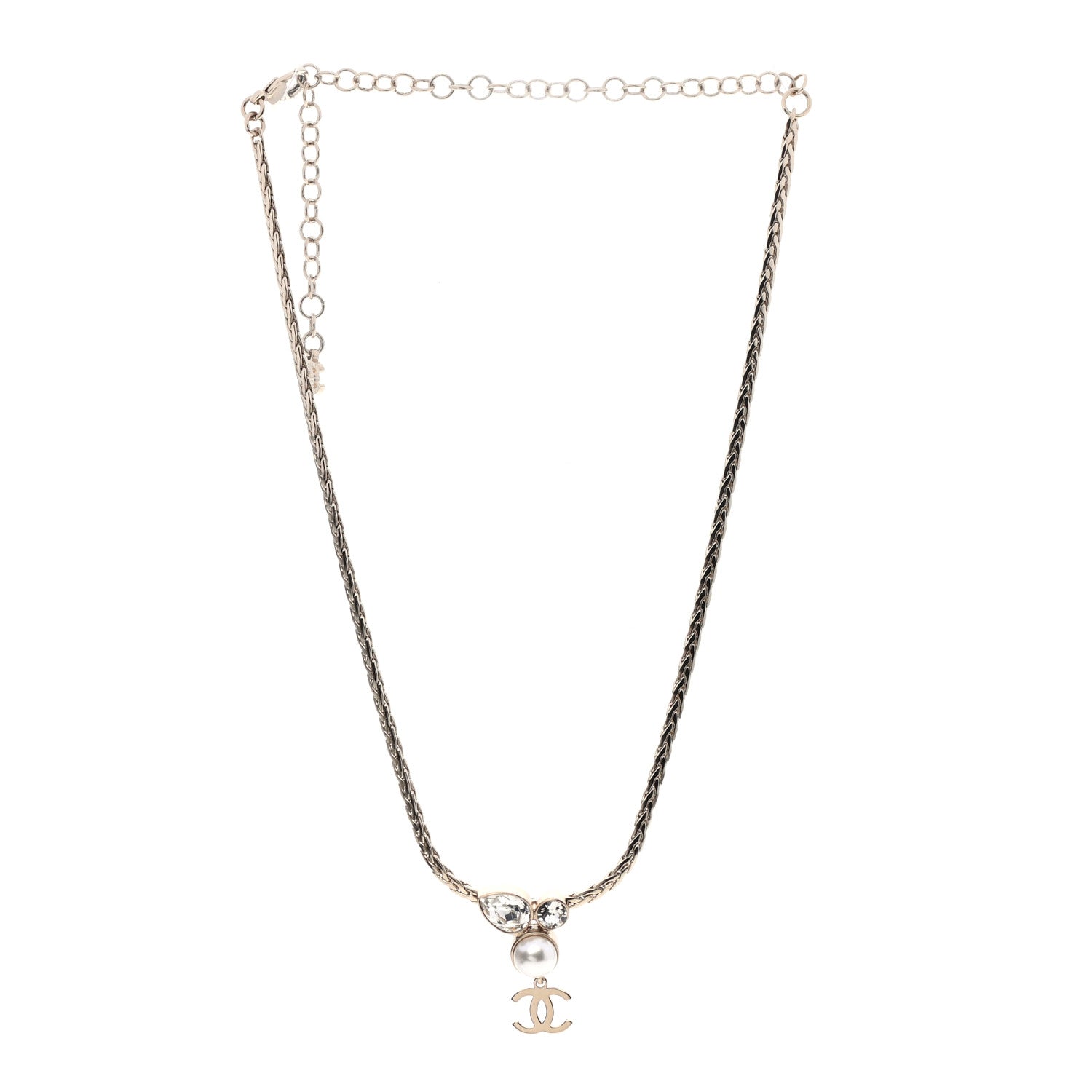 Chanel Pearl Crystal CC Teardrop Braided Necklace Gold 3 of 4