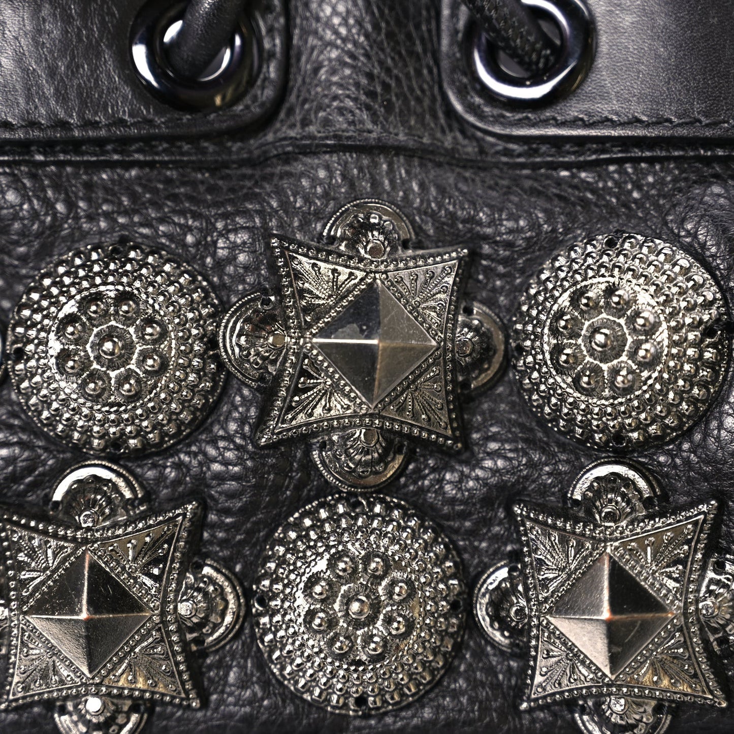 Calfskin Mason Warrior Studded Hobo Black