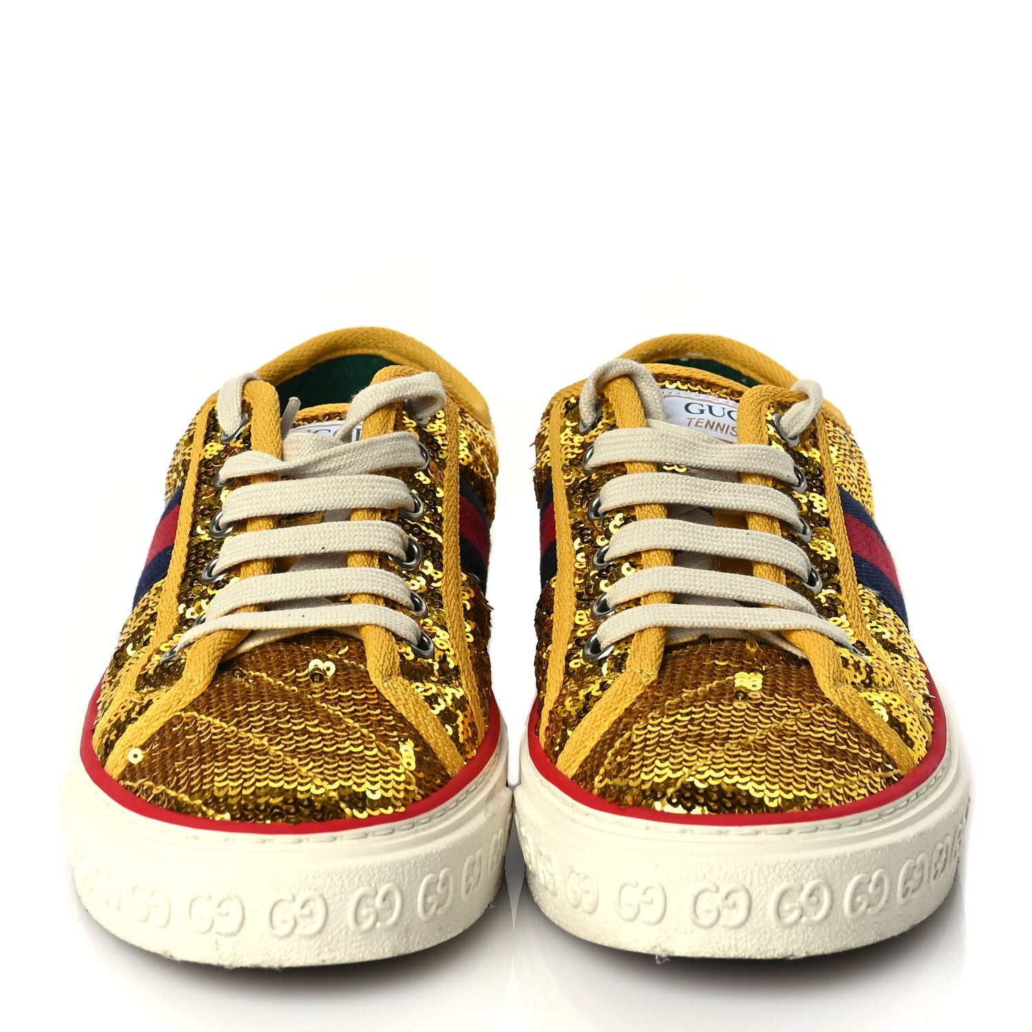 Gucci Sequin Web Matelasse Womens 1977 Tennis Sneakers 36 Gold Yellow 3 of 8