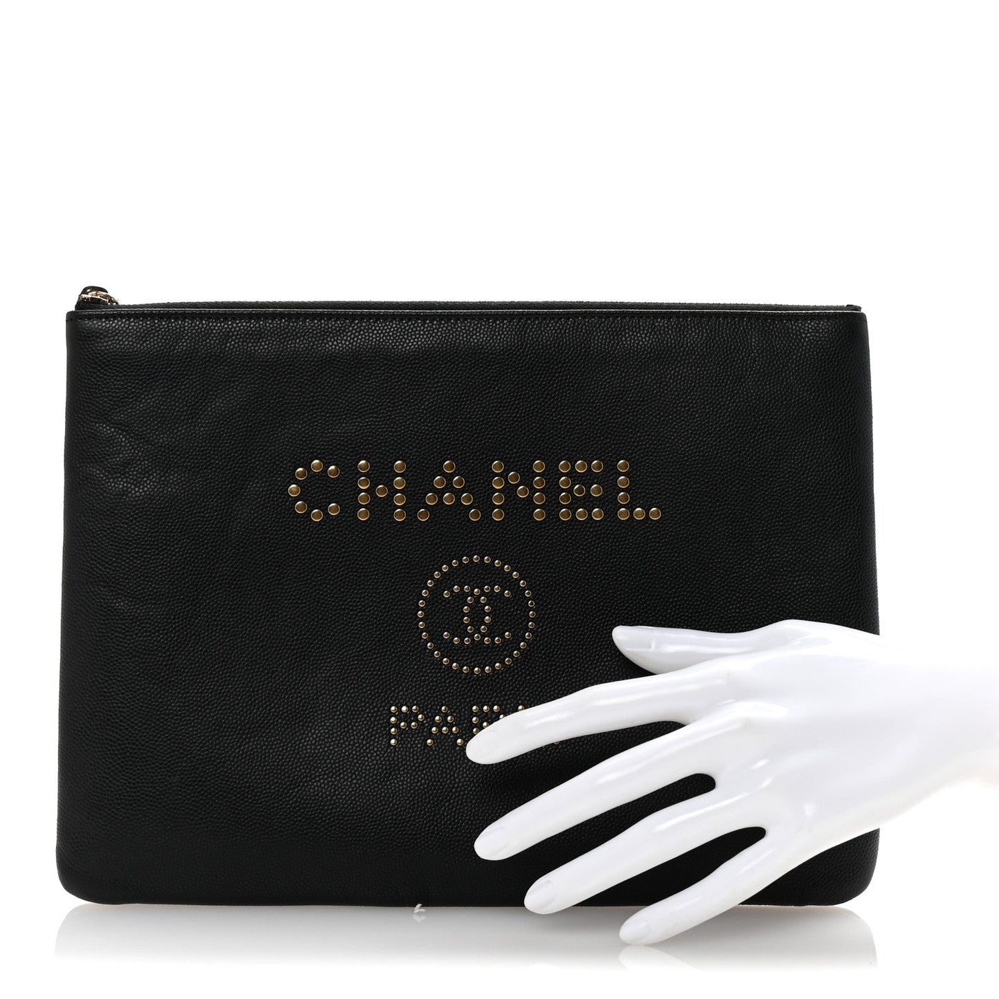 Caviar Studded Medium Deauville Pouch Black