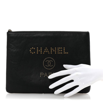 Chanel Caviar Studded Medium Deauville Pouch Black 2 of 7