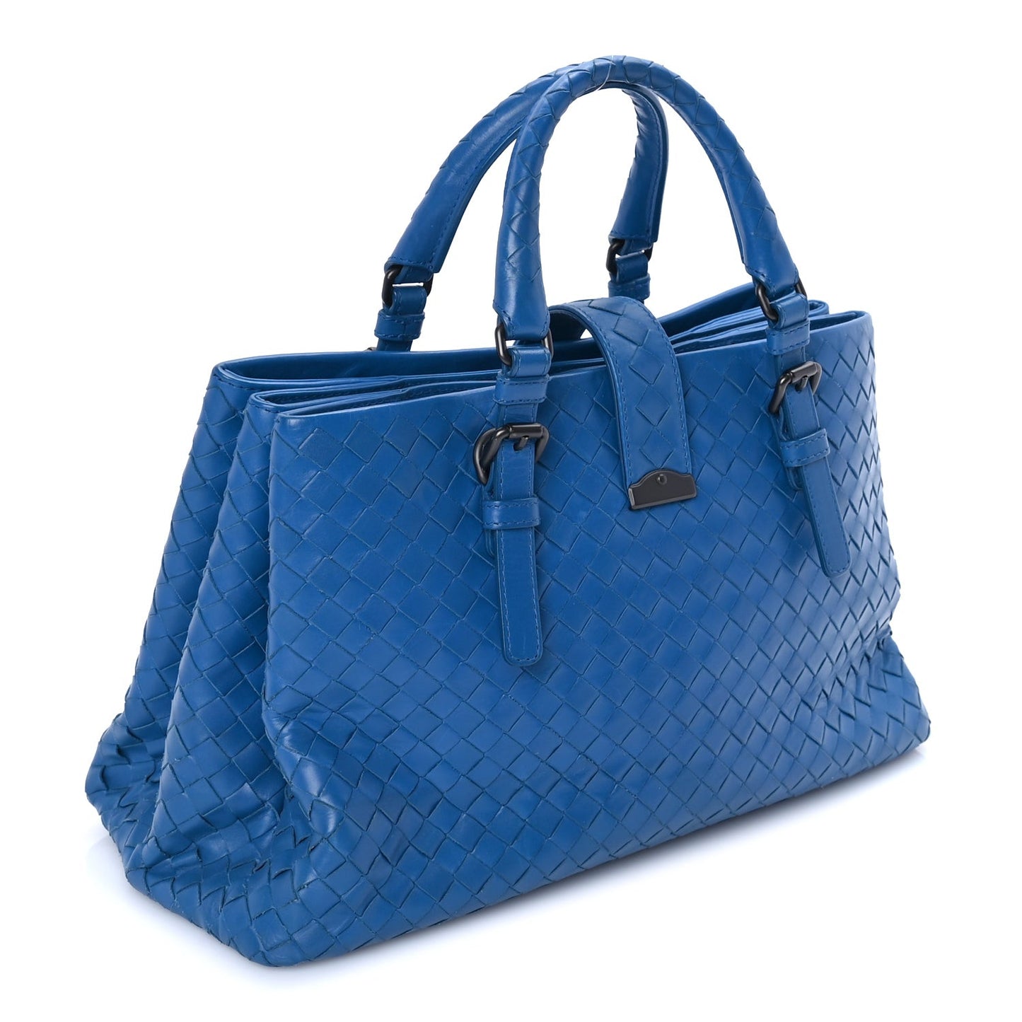 Light Calf Intrecciato Small Roma Tote  Blue