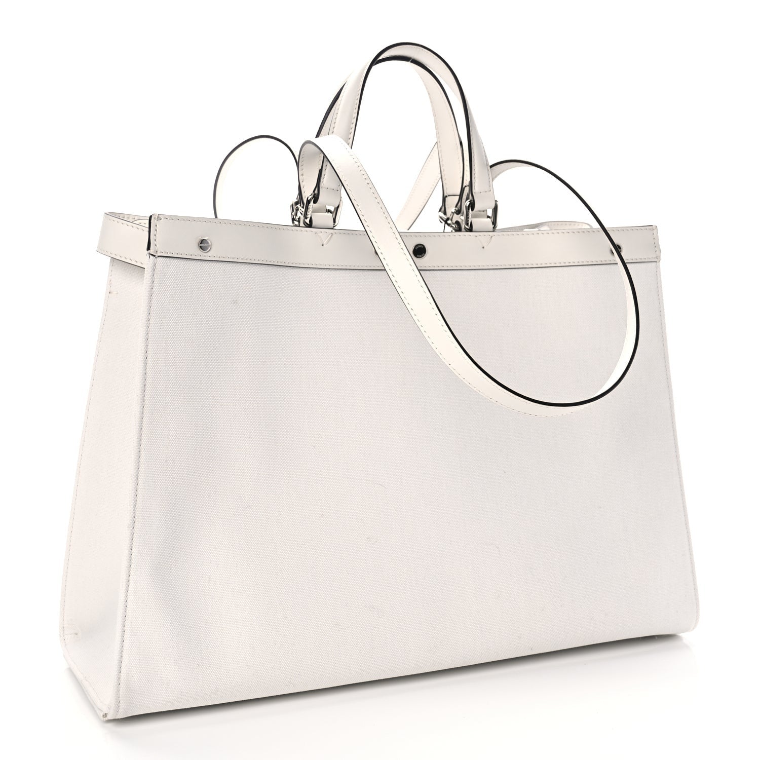 Fendi Canvas Vitello King FF Embroidered Medium Peekaboo X-Tote White Rice Black 2 of 9