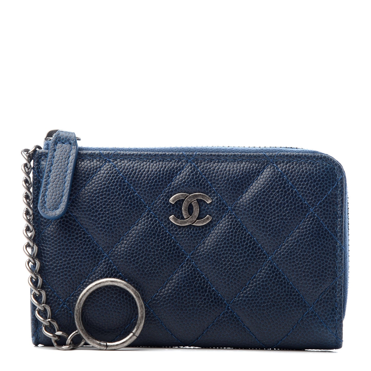 Caviar Quilted Key Holder Case Navy