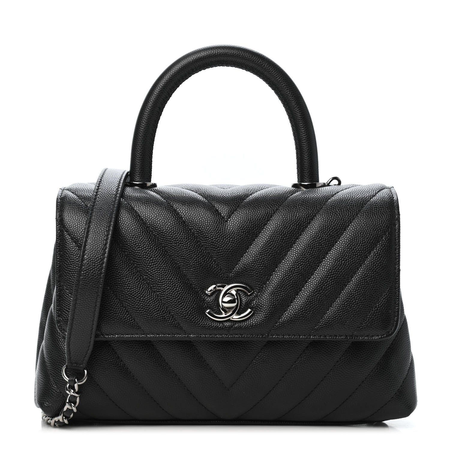 Chanel Caviar Chevron Quilted Mini Coco Handle Flap Black 1 of 4