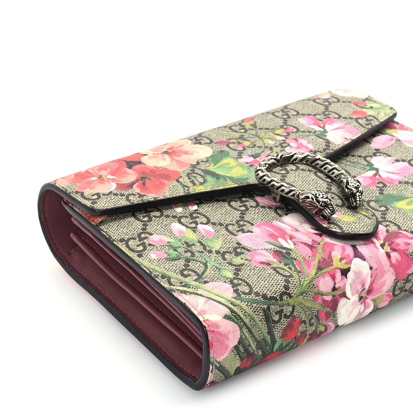 GG Supreme Monogram Blooms Mini Dionysus Chain Wallet Beige Multicolor Dry Rose