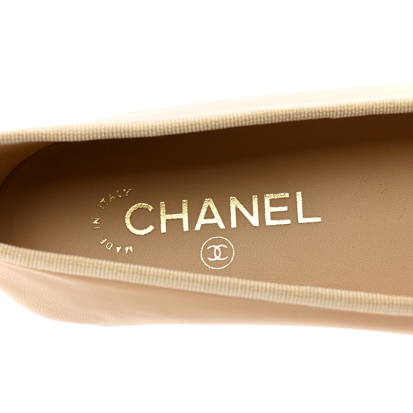 Lambskin Cap Toe CC Ballerina Flats 38 Beige Black