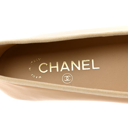 Chanel Lambskin Cap Toe CC Ballerina Flats 38 Beige Black 7 of 9