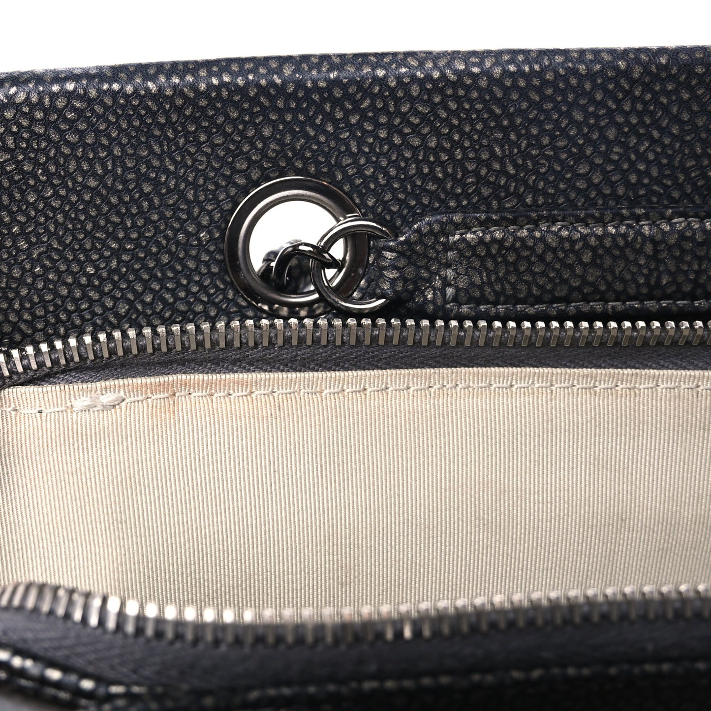 Metallic Caviar Quilted CC Tote Dark Silver