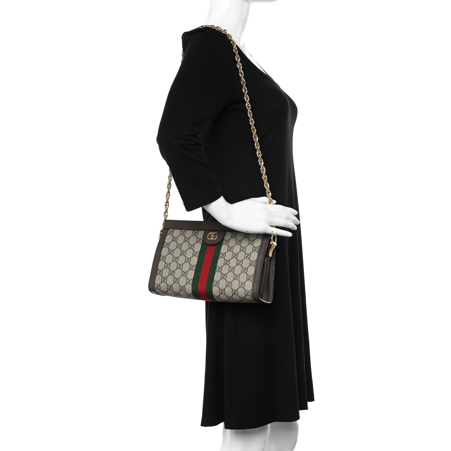 Gucci GG Supreme Monogram Web Small Ophidia Chain Shoulder Bag Brown 2 of 8