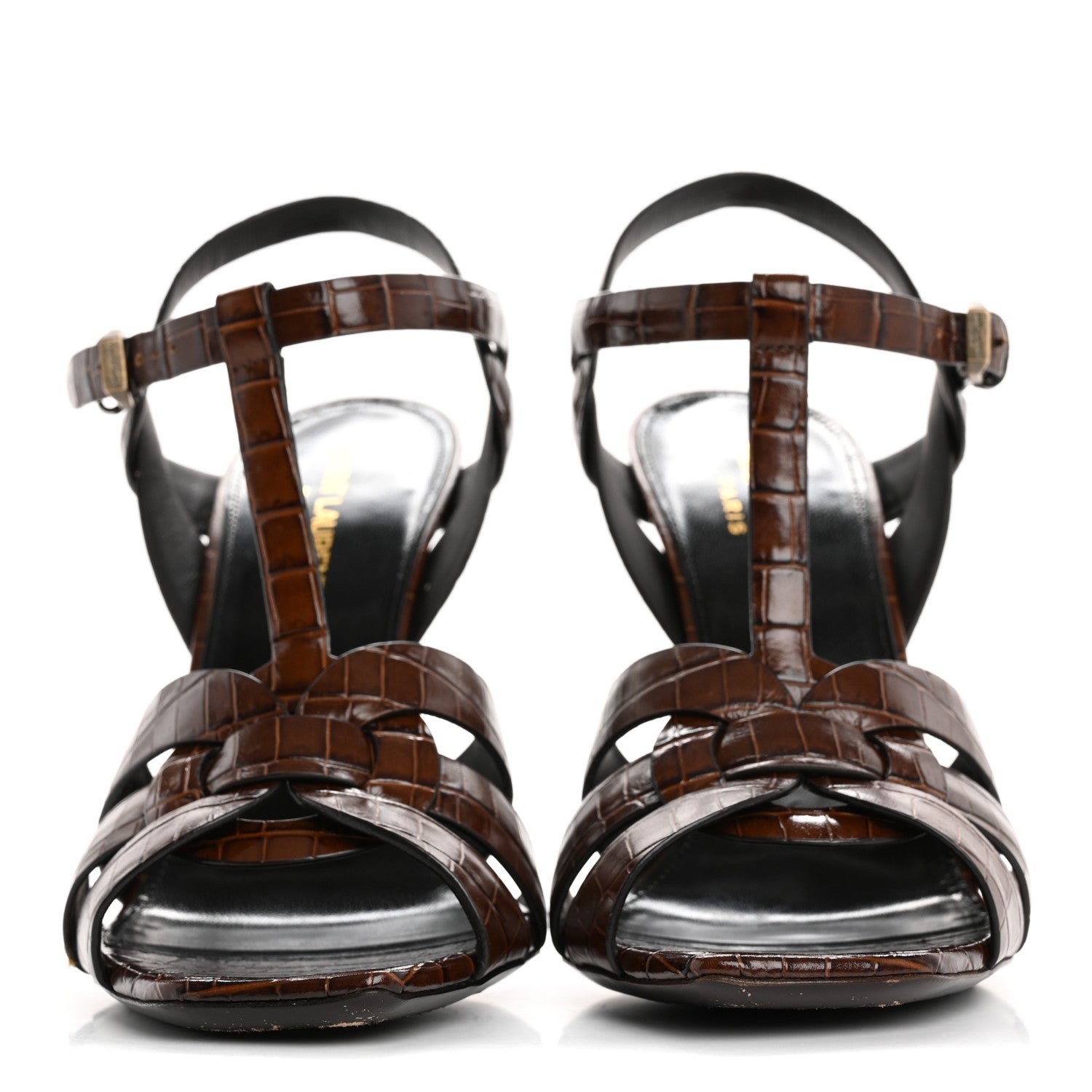 Saint Laurent Calfskin Crocodile Embossed Tribute 105 Sandals 39.5 Moro 3 of 7