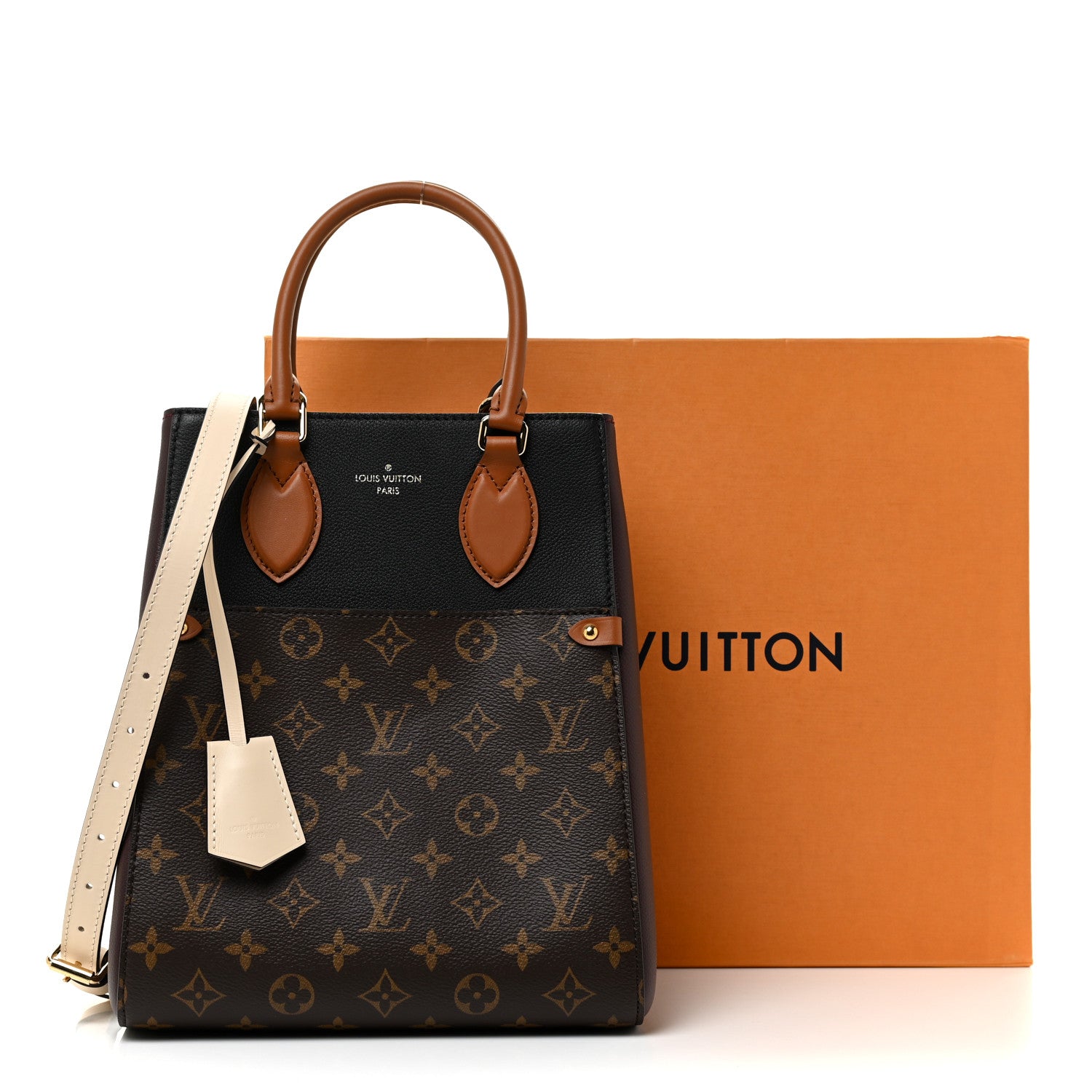 Louis Vuitton Calfskin Monogram Fold Tote MM Black Wine Cream 10 of 10