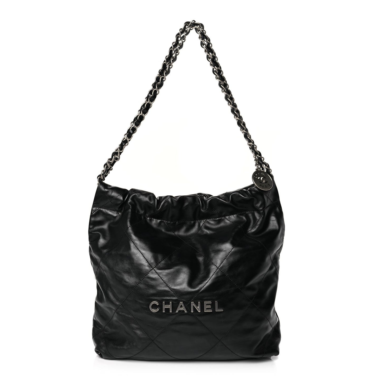 Shiny Calfskin Quilted Small  22 Black