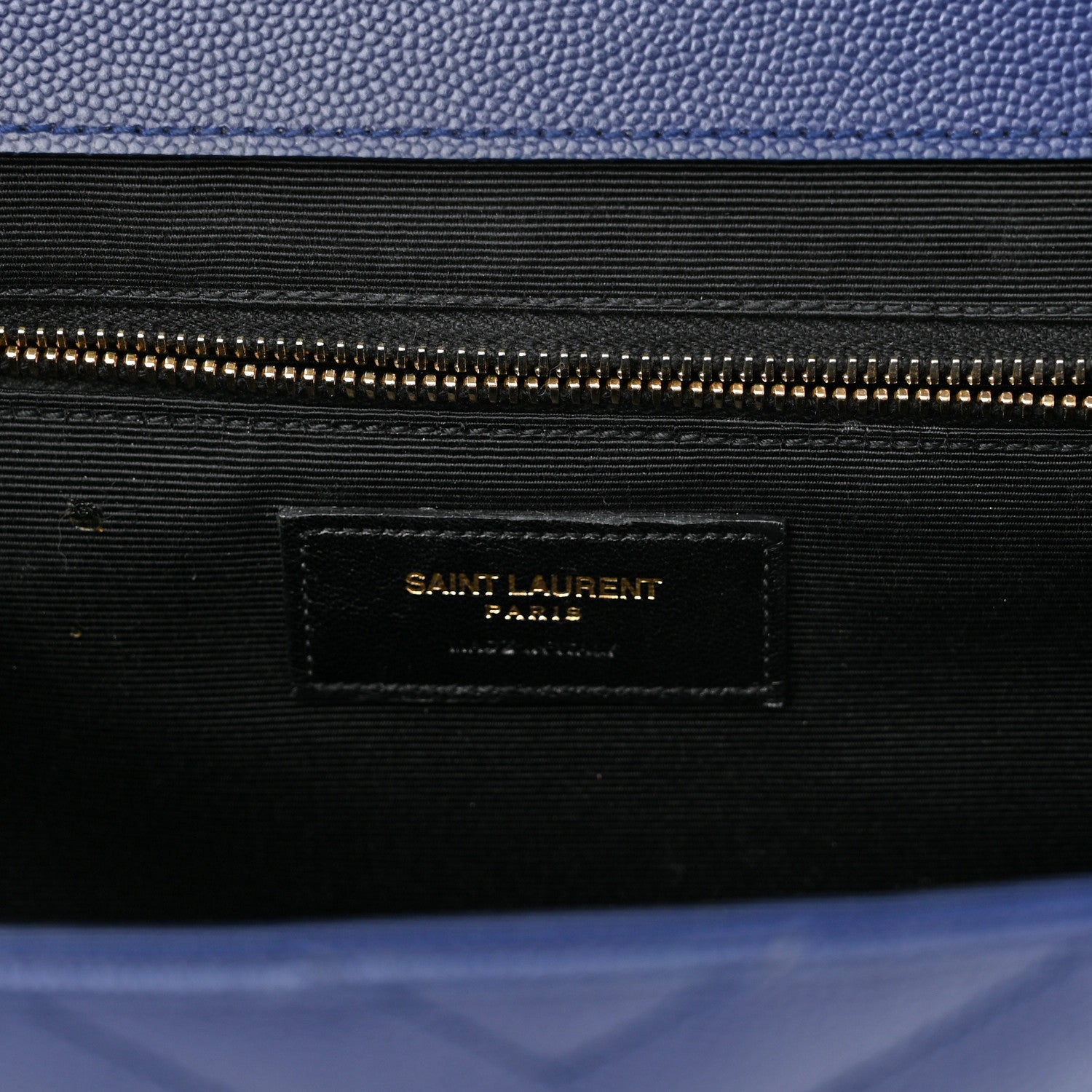 Saint Laurent Grain De Poudre Matelasse Chevron Large Monogram Satchel Navy Blue 6 of 13