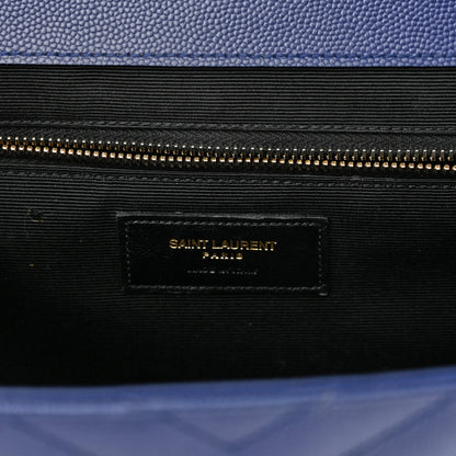 Saint Laurent Grain De Poudre Matelasse Chevron Large Monogram Satchel Navy Blue 6 of 13