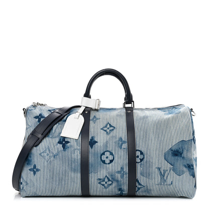 Louis Vuitton Monogram Watercolor Keepall Bandouliere 50 Hickory Stripes Denim 1 of 10