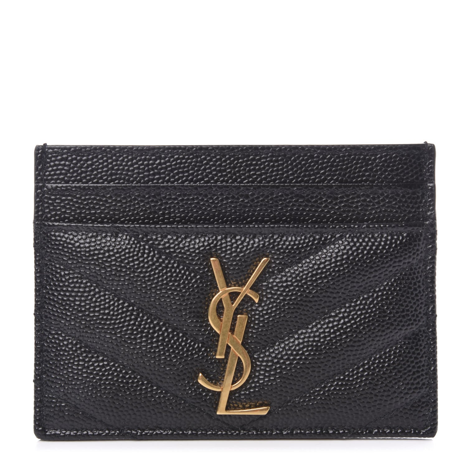 Saint Laurent Grain De Poudre Matelasse Chevron Monogram Credit Card Case Black 1 of 7