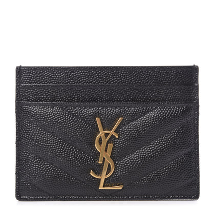 Saint Laurent Grain De Poudre Matelasse Chevron Monogram Credit Card Case Black 1 of 7