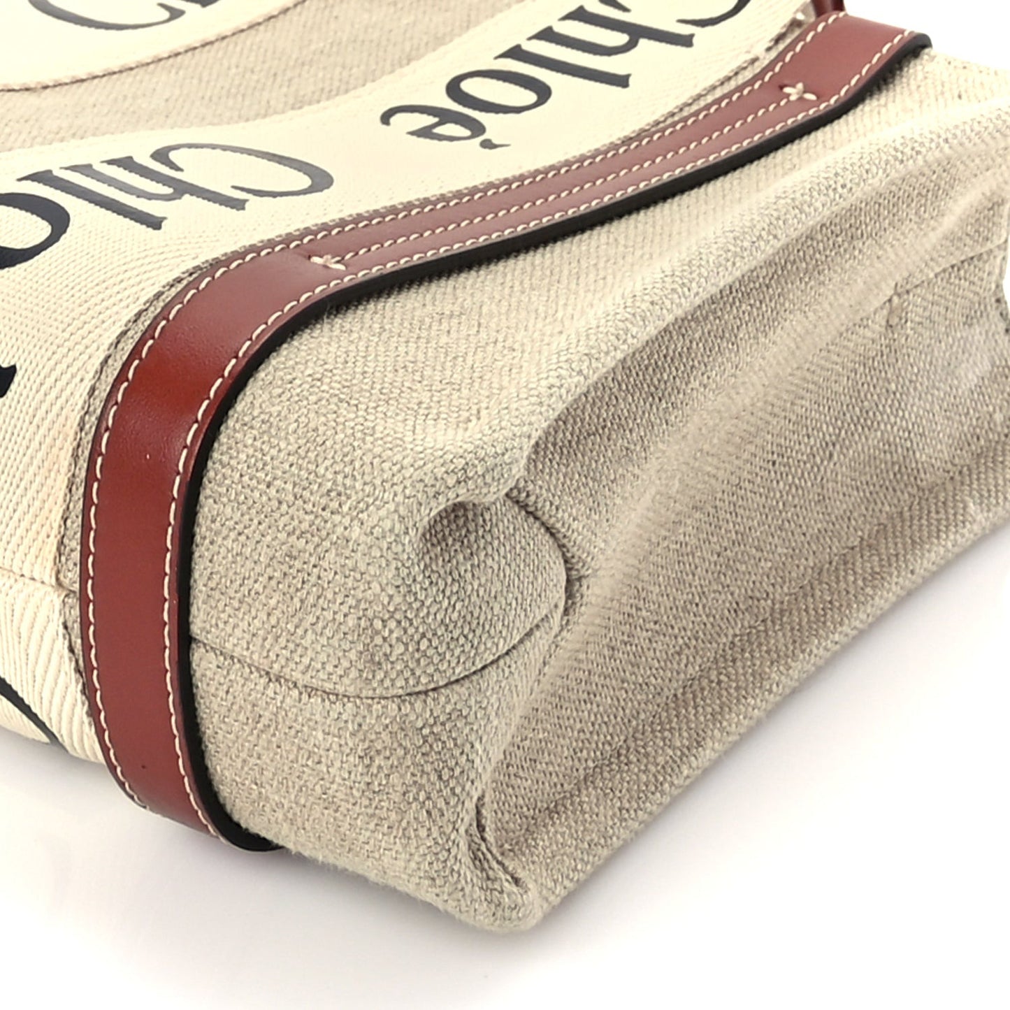 Cotton Calfskin Small Woody Ribbon Tote  White Brown