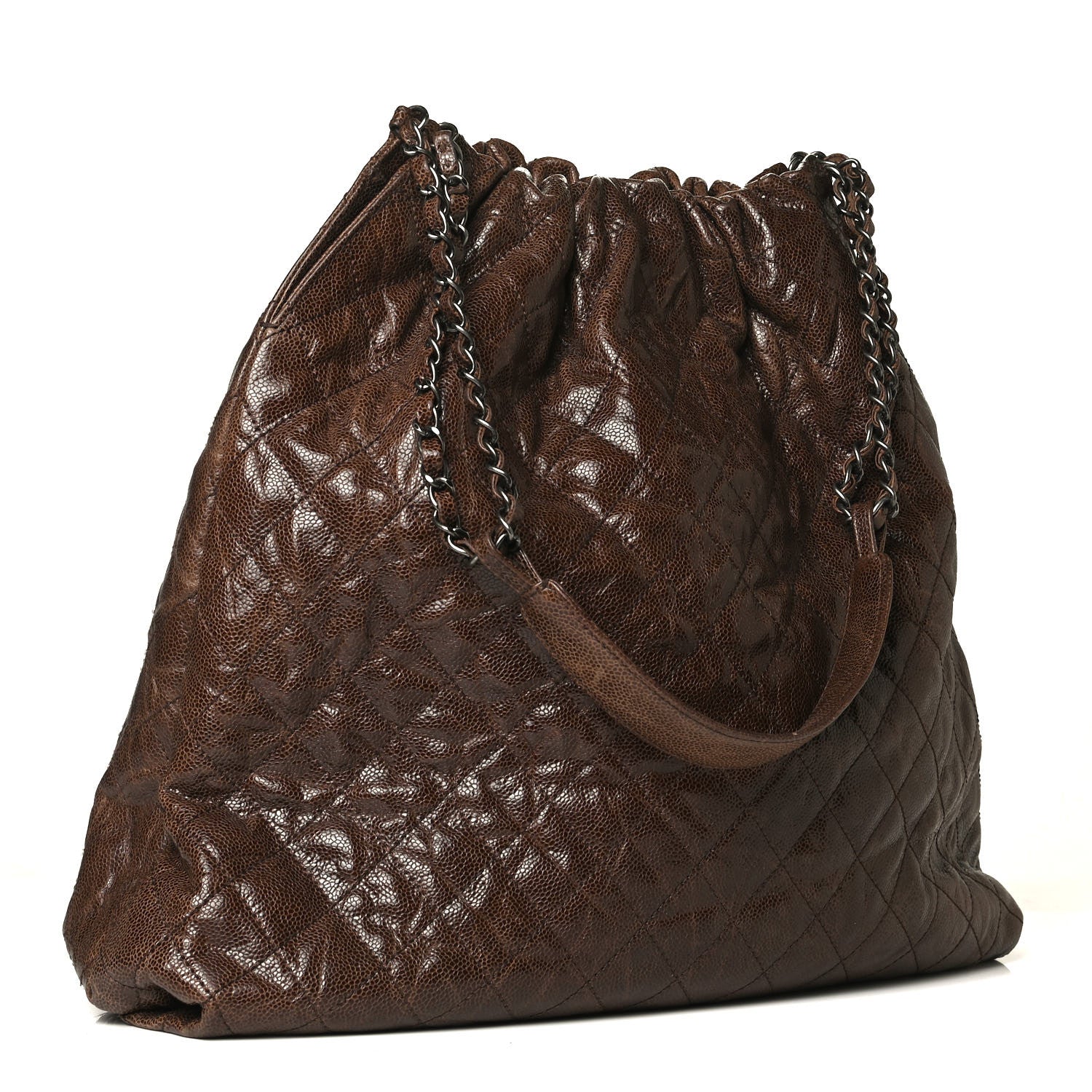 Chanel Distressed Glazed Caviar Quilted Large Elastic Tote Brown 3 of 13