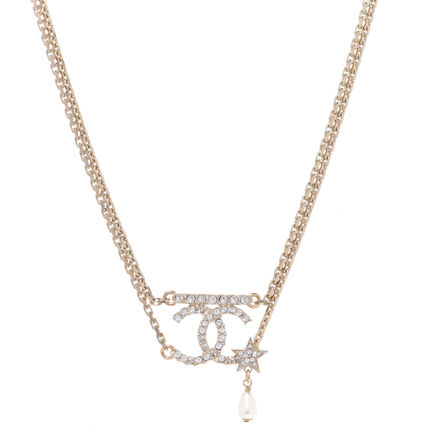 Pearl Crystal CC Star Choker Necklace Gold