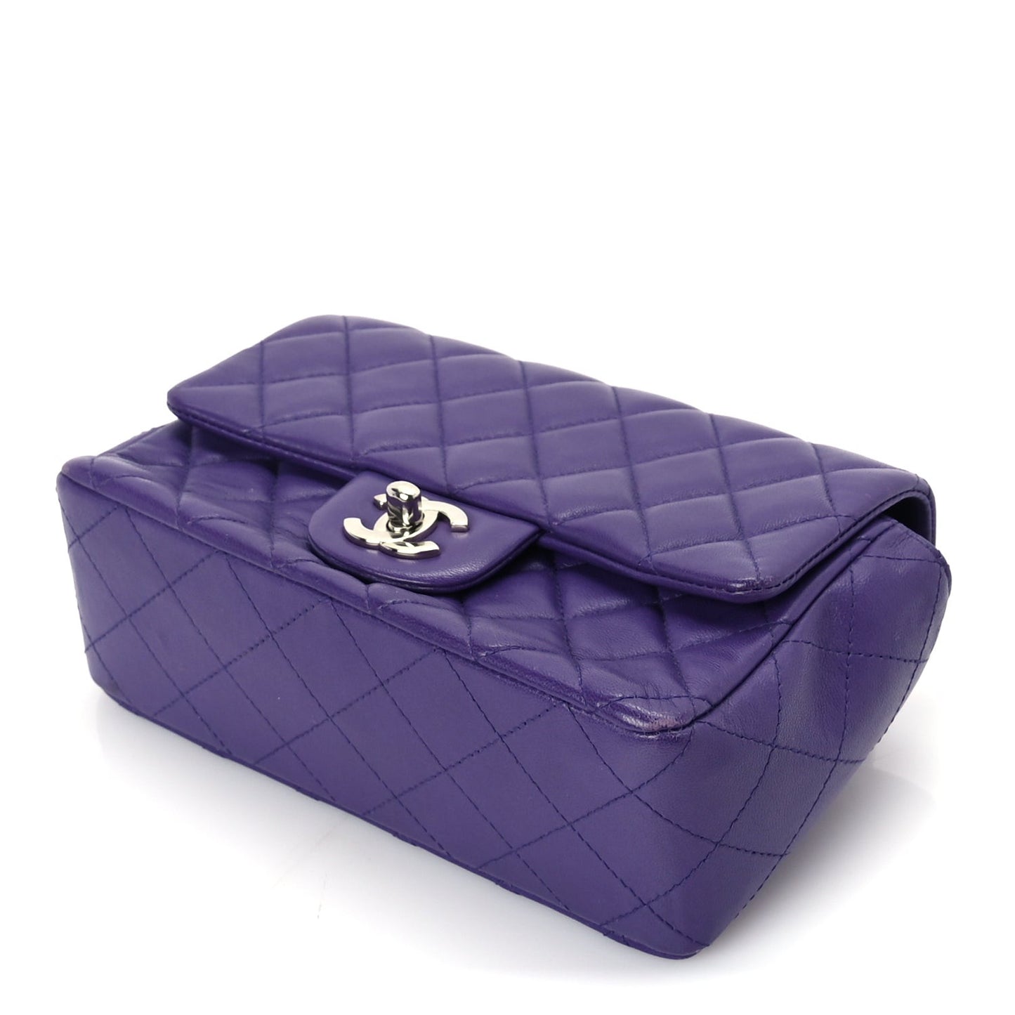 Lambskin Quilted Mini Rectangular Flap  Purple