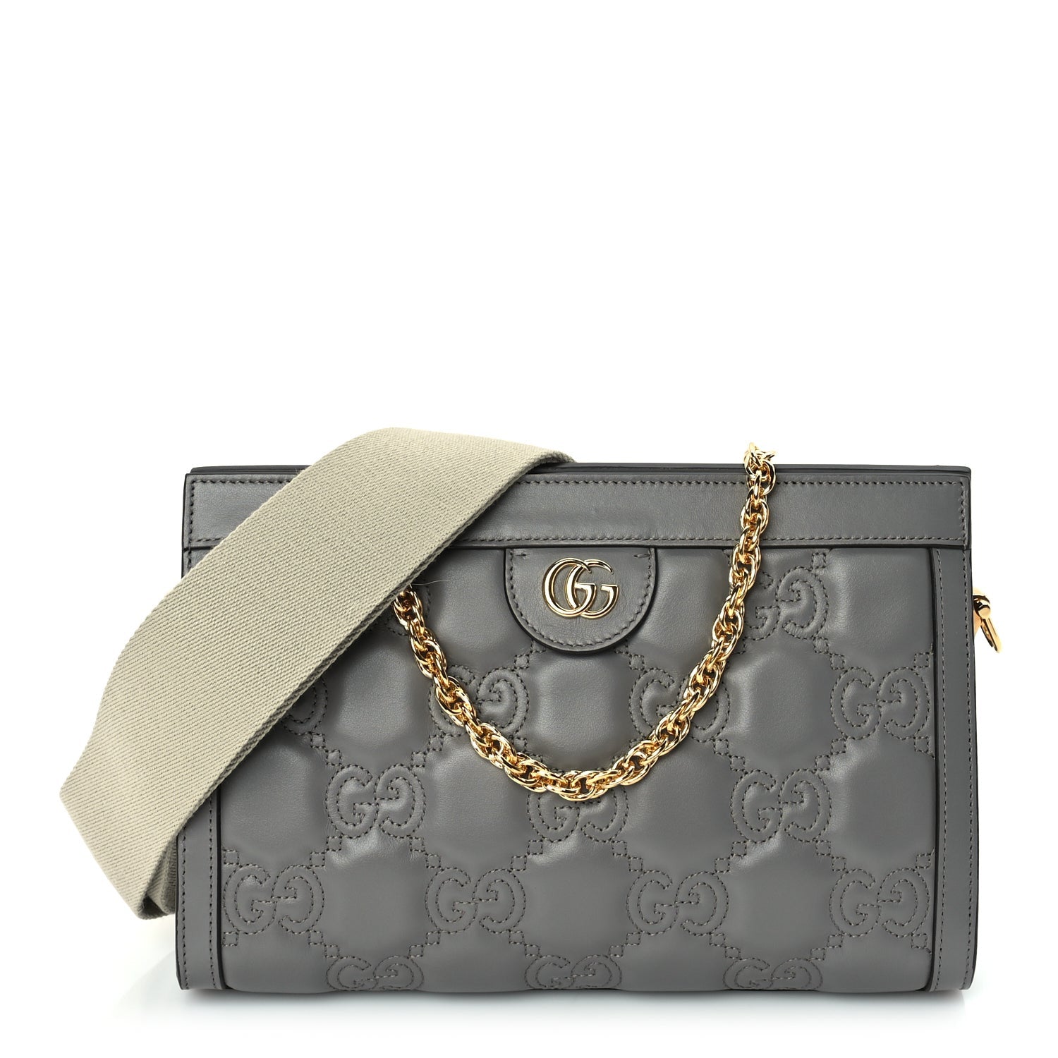 Gucci Calfskin GG Matelasse Small Slim Chain Shoulder Bag  Dusty Grey Natural 1 of 8