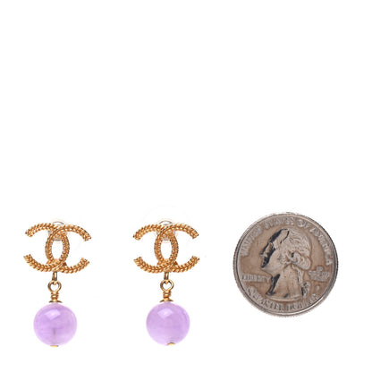 Chanel CC Bead Drop Earrings Gold Purple 2 of 4