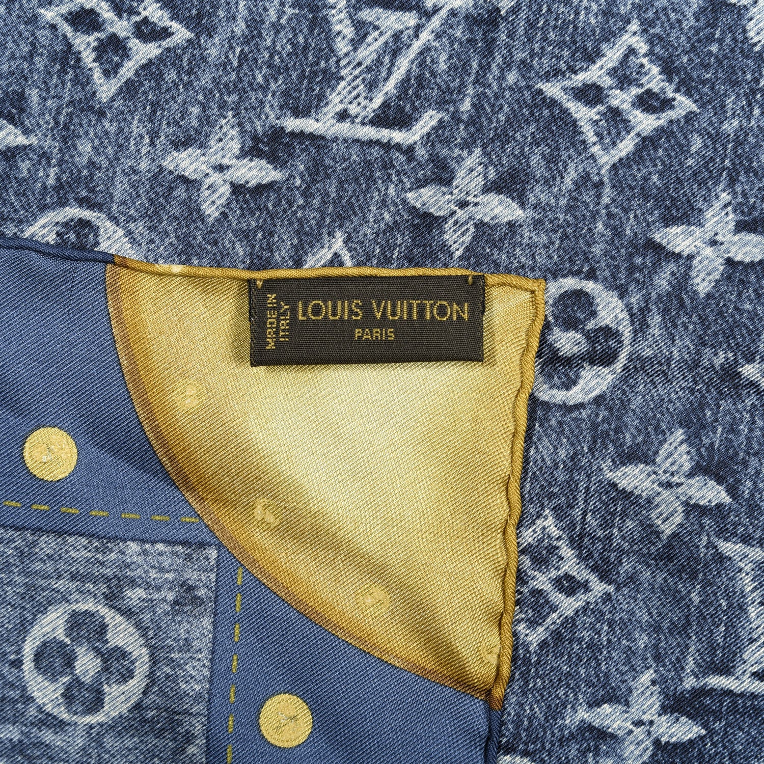 Louis Vuitton Silk Monogram Denim Bandana Scarf Blue 3 of 3