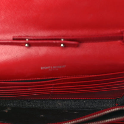 Saint Laurent Grain De Poudre Matelasse Chevron Monogram Chain Wallet New Red 4 of 9