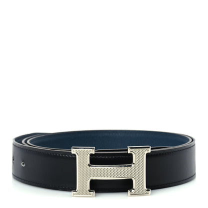 Hermes Box Togo 32mm Guilloche H Belt 120 48 Black Bleu de Prusse 1 of 5