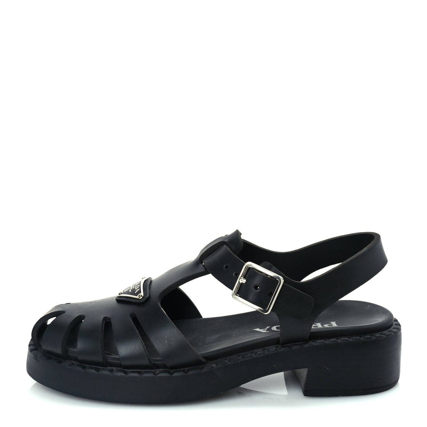 Foam Rubber Metal Triangle Logo 50mm Cage Sandals 38  Black