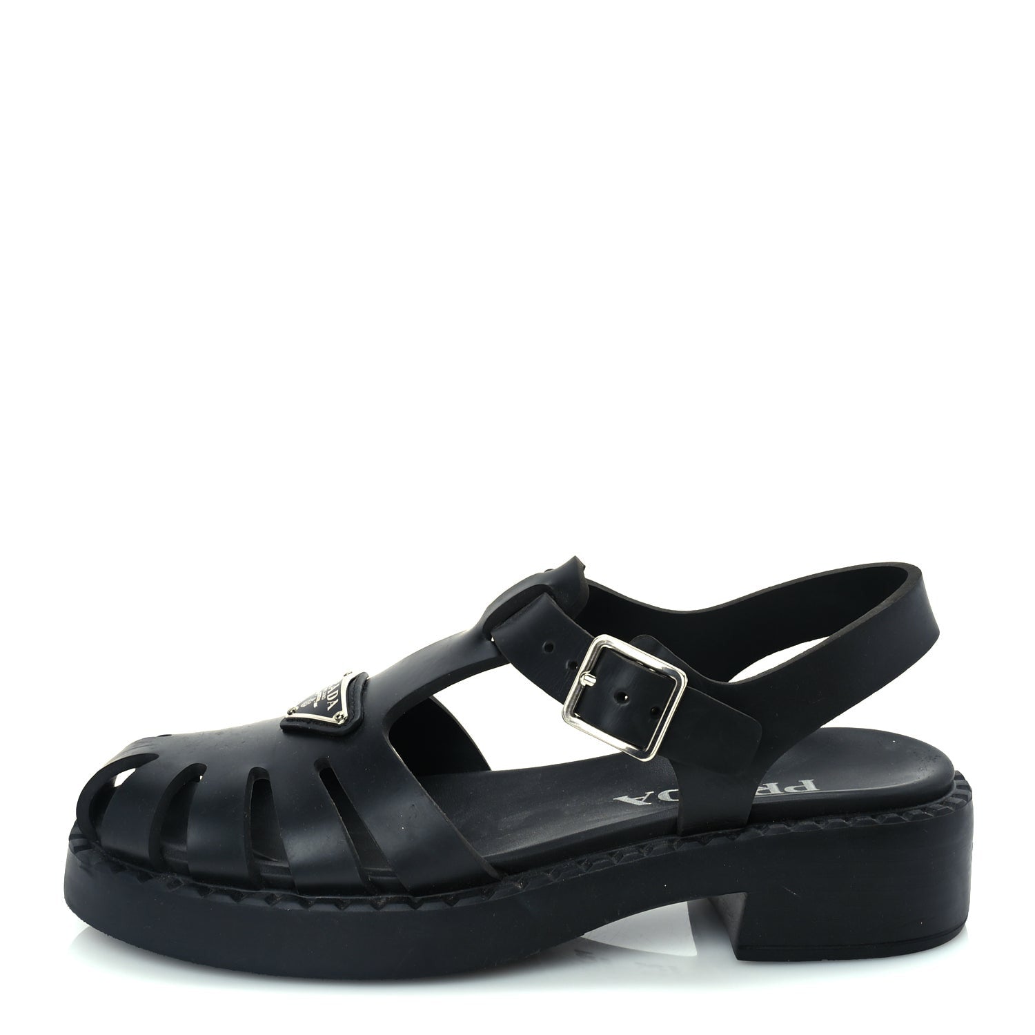 Prada Foam Rubber Metal Triangle Logo 50mm Cage Sandals 38  Black 1 of 8