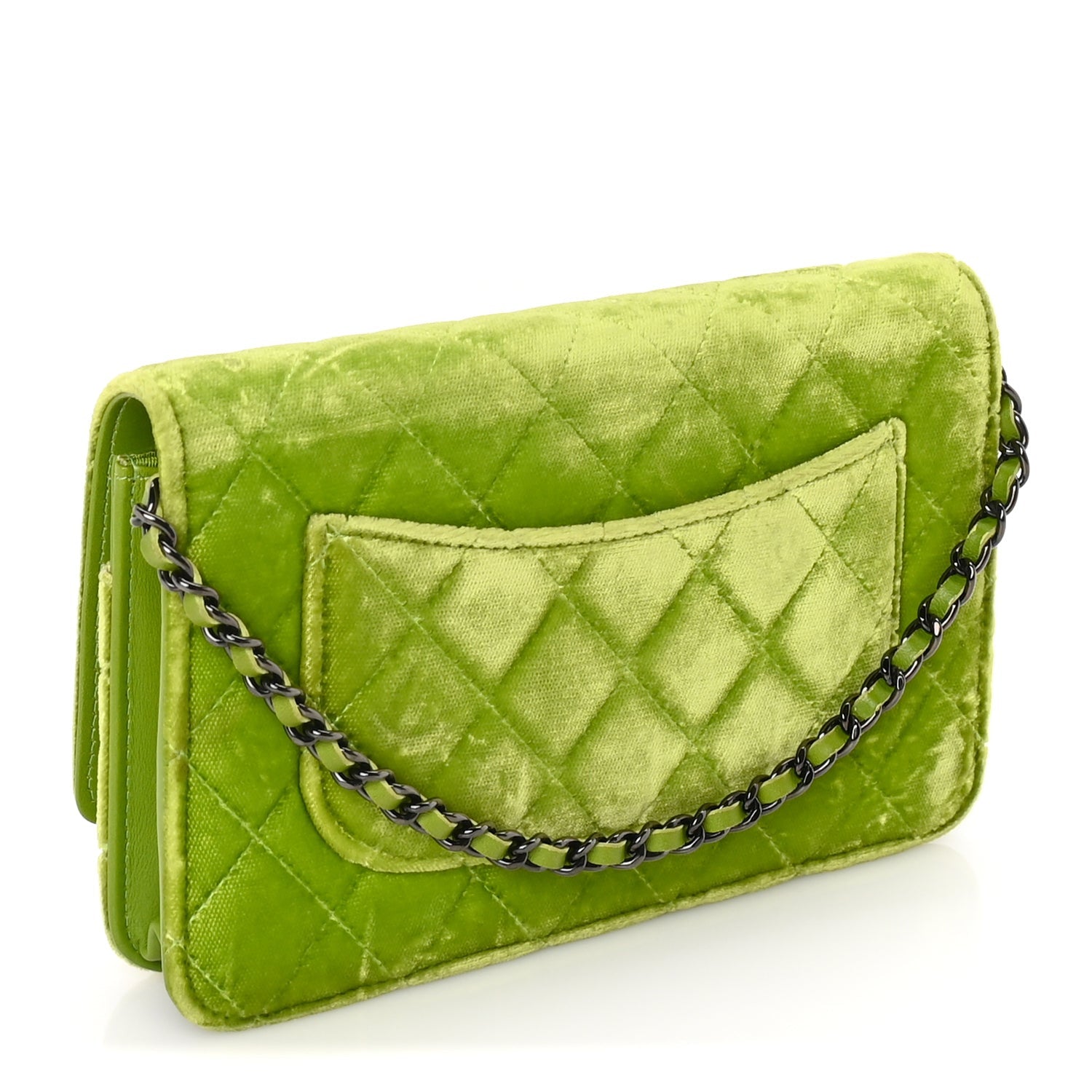 Chanel Velvet Quilted Wallet On Chain WOC Green 2 of 9