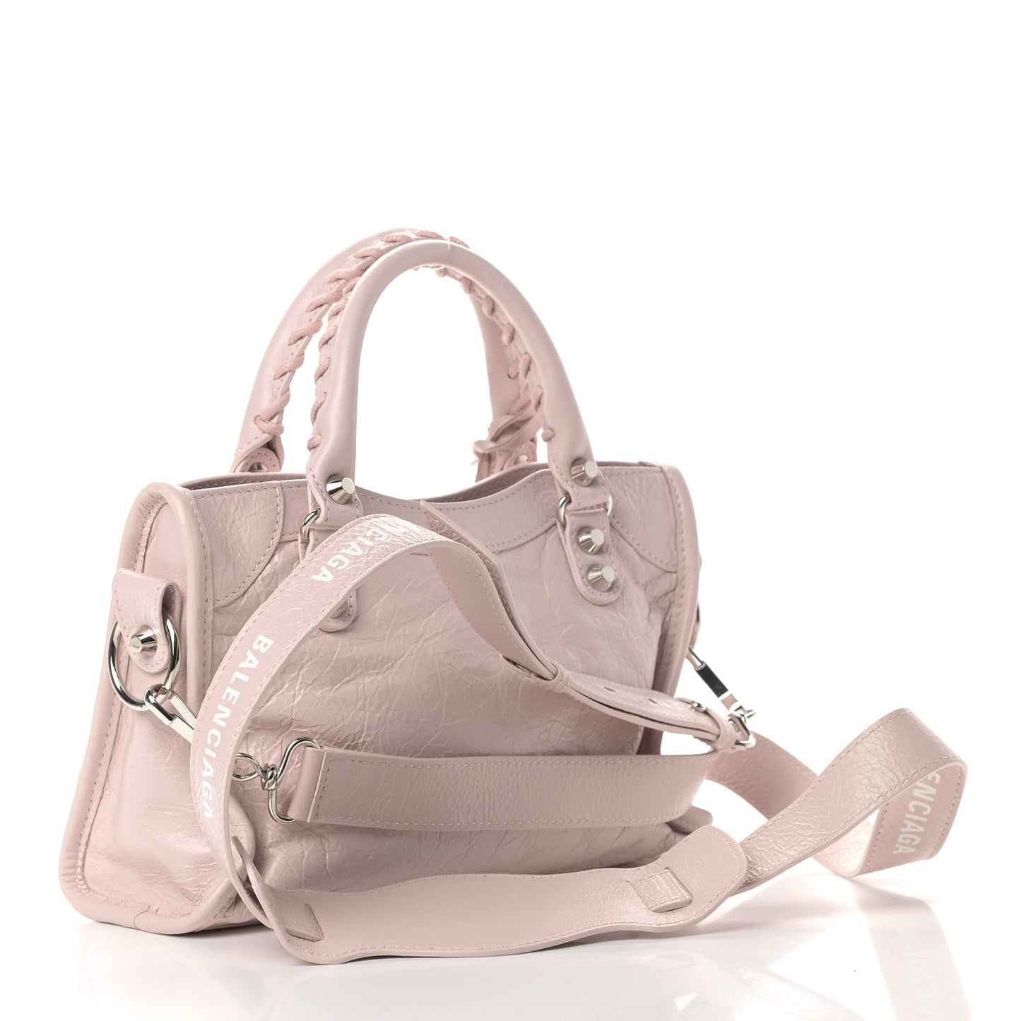 Agneau Classic Silver Hardware Mini City Logo Strap Light Rose White