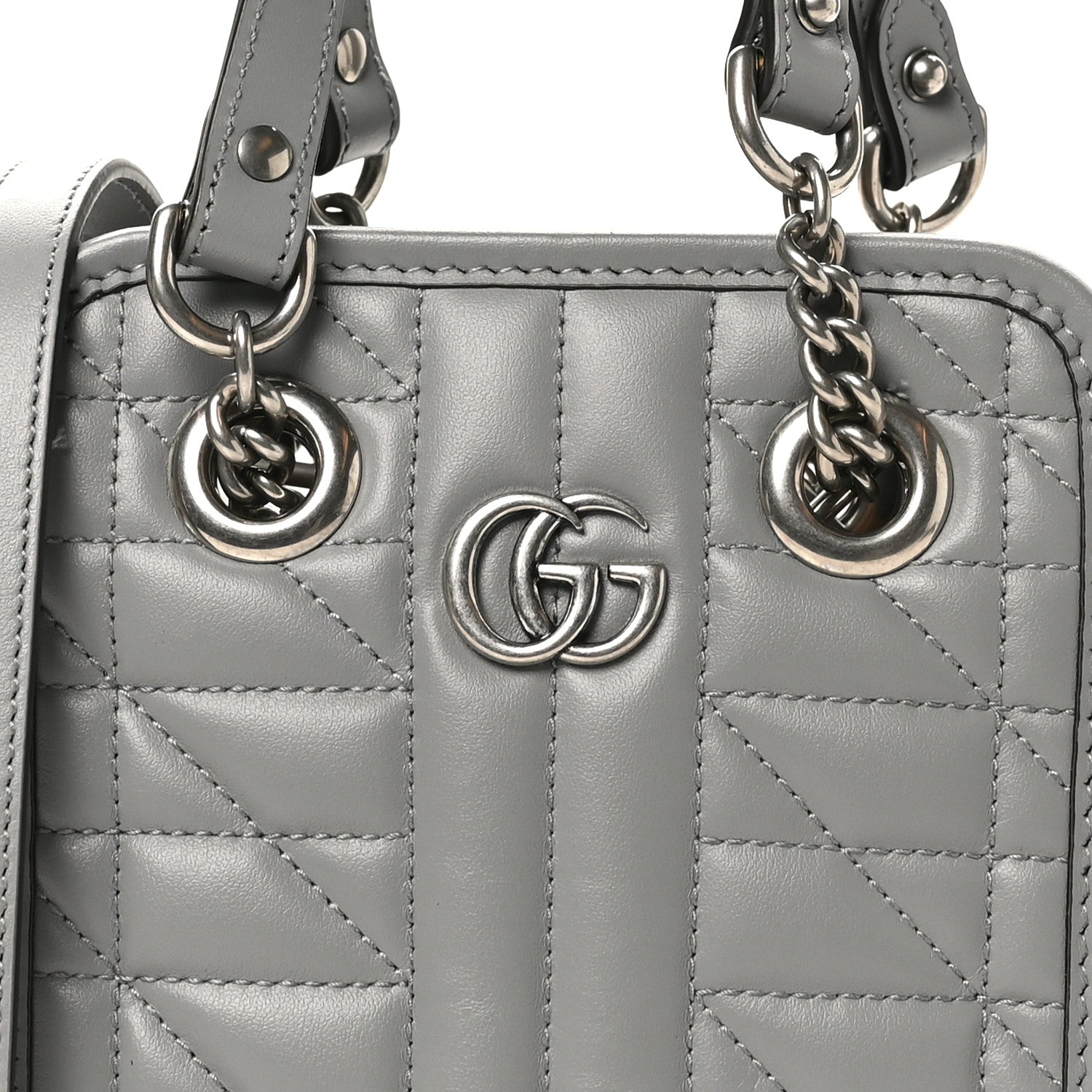 Gucci Calfskin Matelasse Chevron Mini GG Marmont Tote Grey 7 of 9