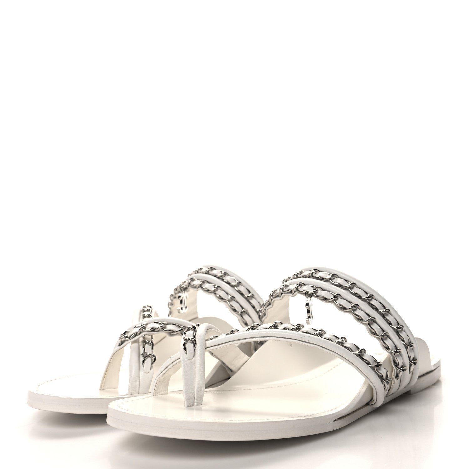 Chanel Calfskin Chain CC Thong Flat Sandals 41 White 3 of 8