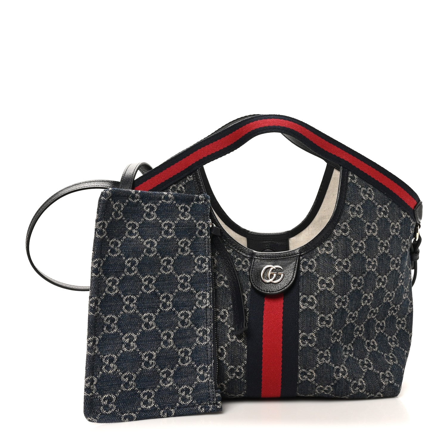 Gucci Denim GG Monogram Web Small Giglio Tote Blue White 3 of 11