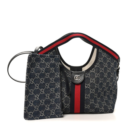 Gucci Denim GG Monogram Web Small Giglio Tote Blue White 3 of 11