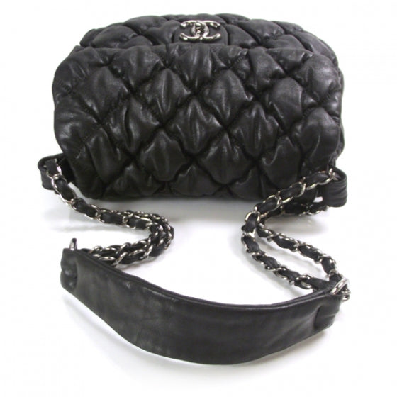 Lambskin Bubble Quilt Flap Bag Black