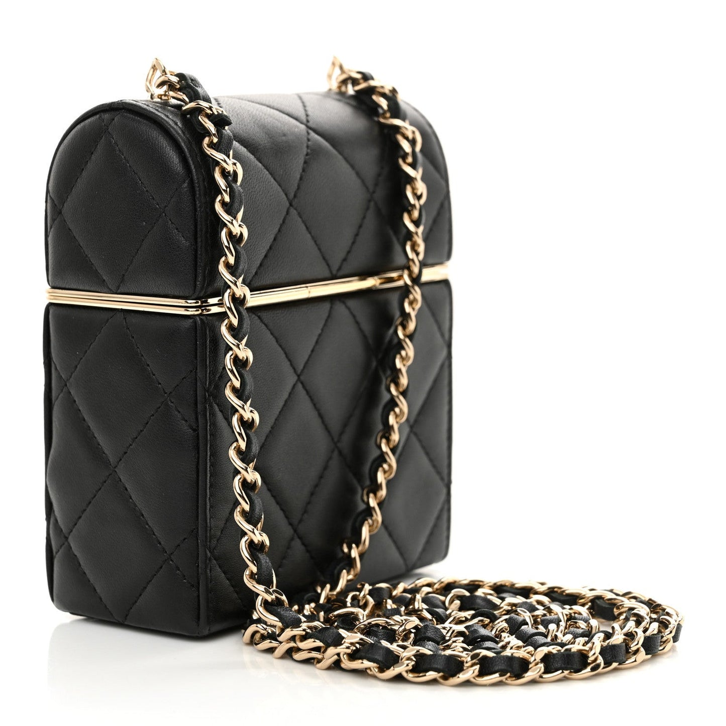 Lambskin Quilted Small Box With Chain Black