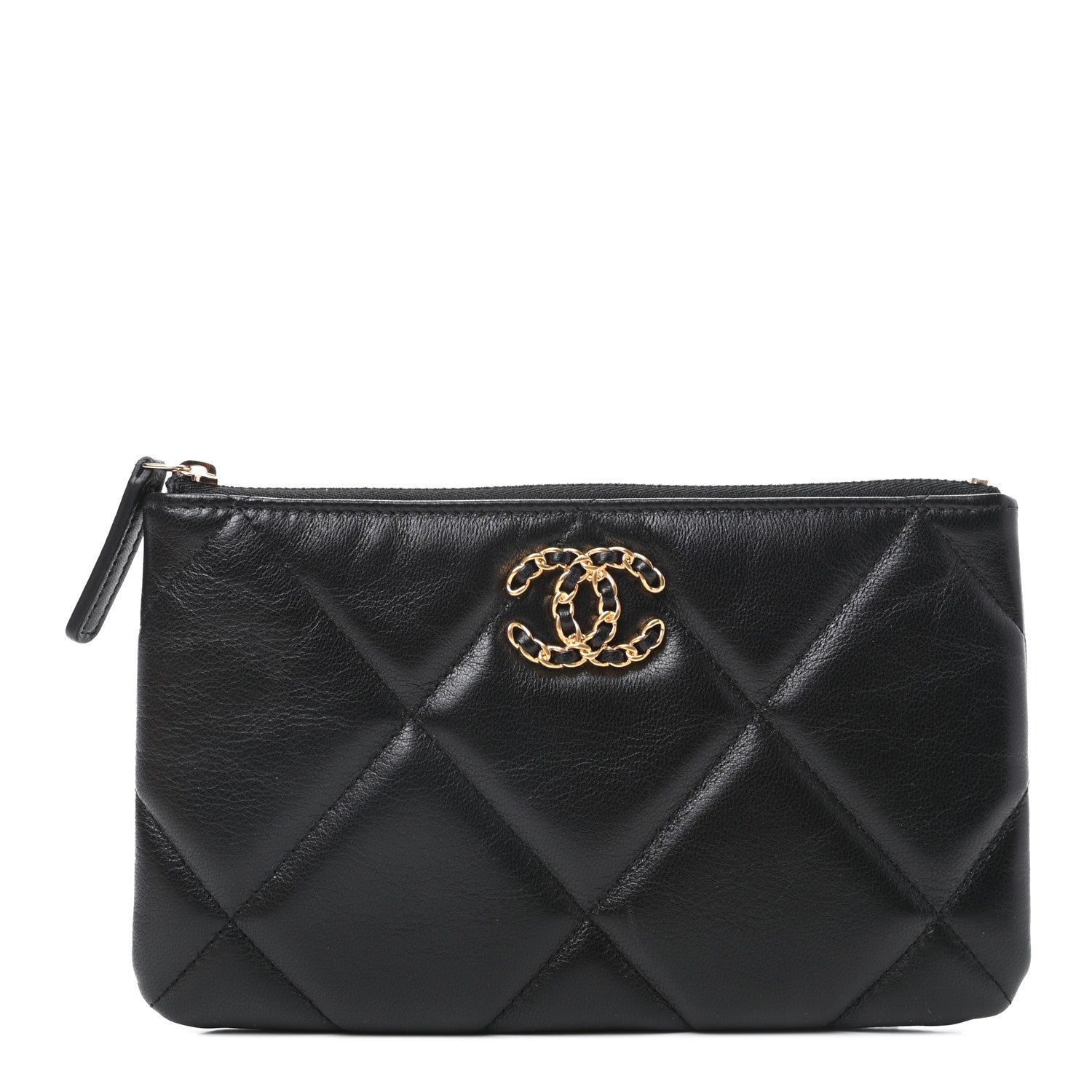 Chanel Shiny Goatskin Quilted Small Chanel 19 Pouch Black 1 of 8