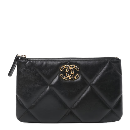 Chanel Shiny Goatskin Quilted Small Chanel 19 Pouch Black 1 of 8