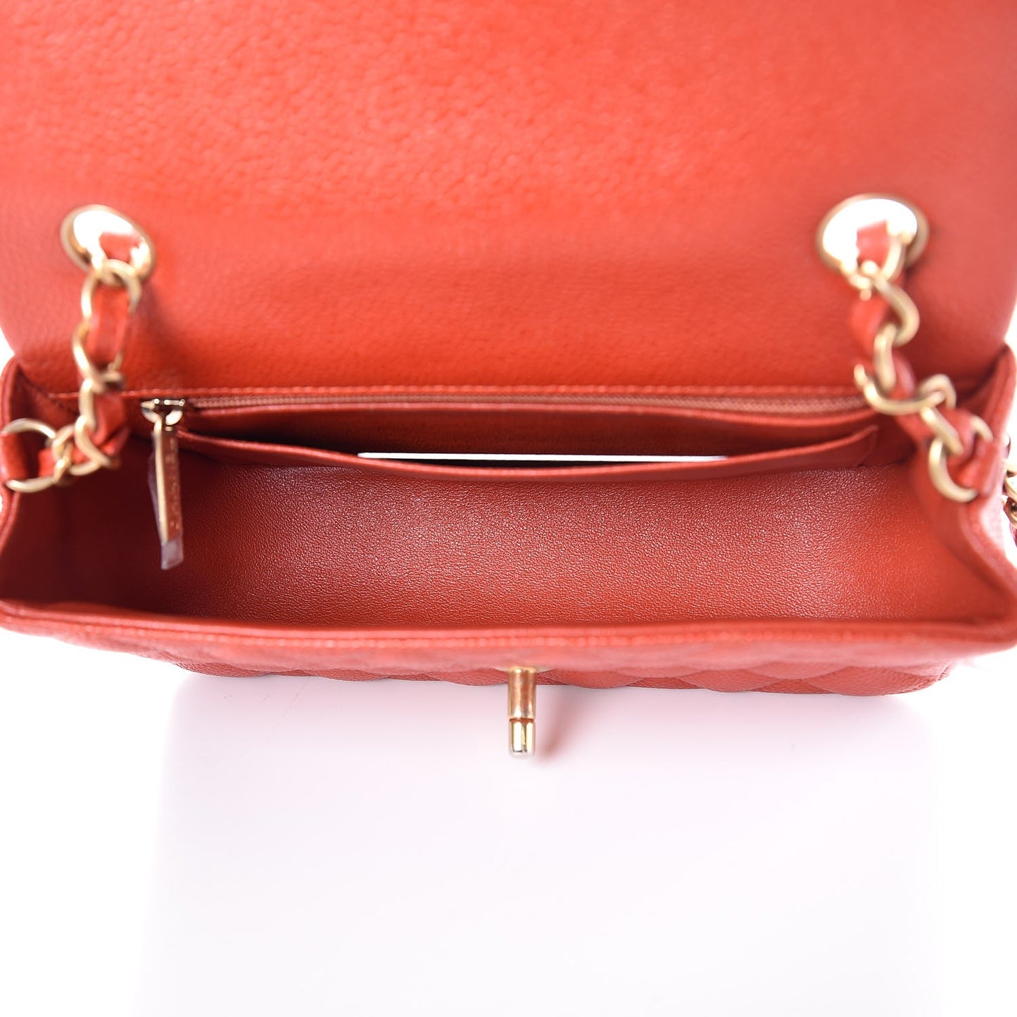 Pearly Caviar Quilted Mini Rectangular Flap Orange