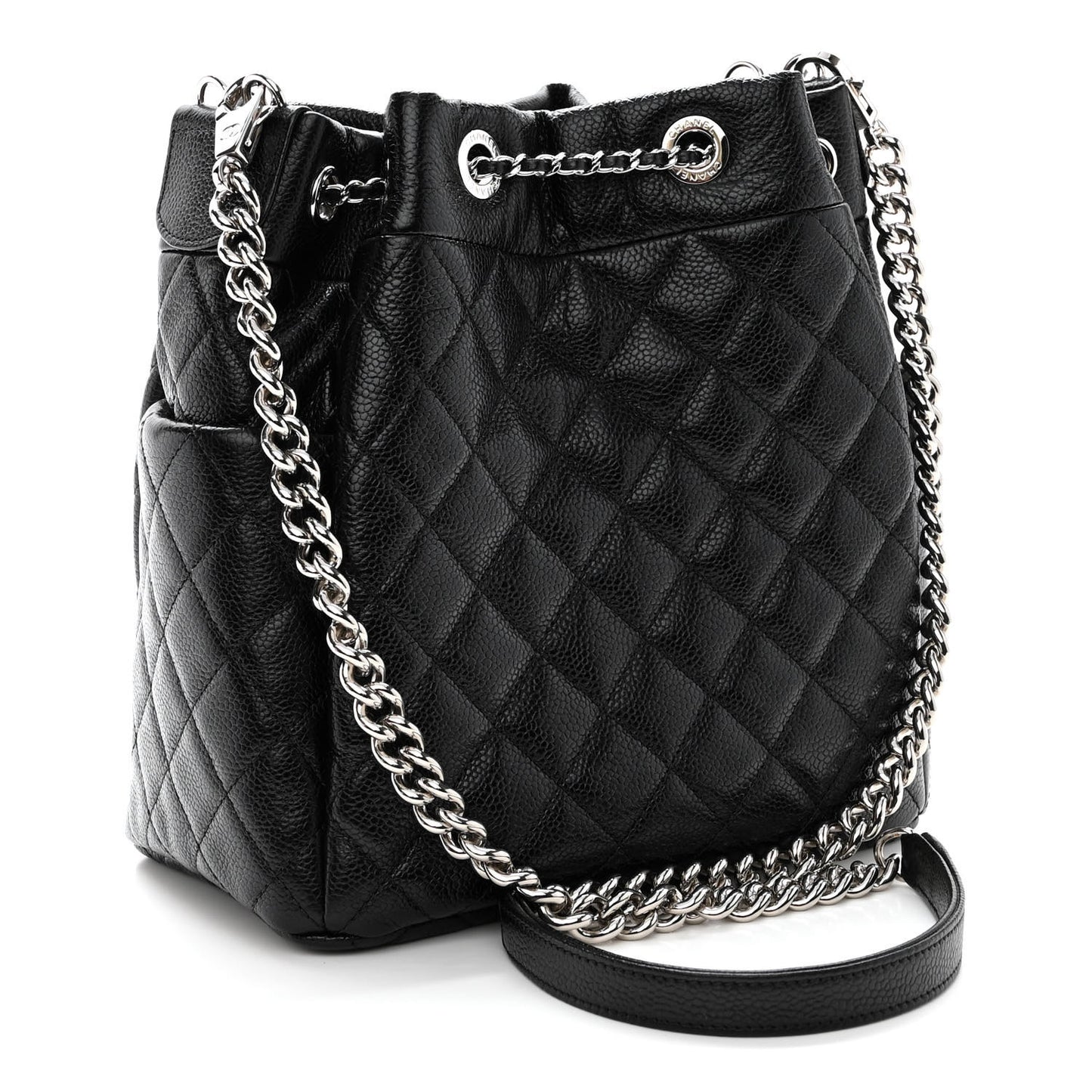 Caviar Quilted Small Chain Bucket Bag Black