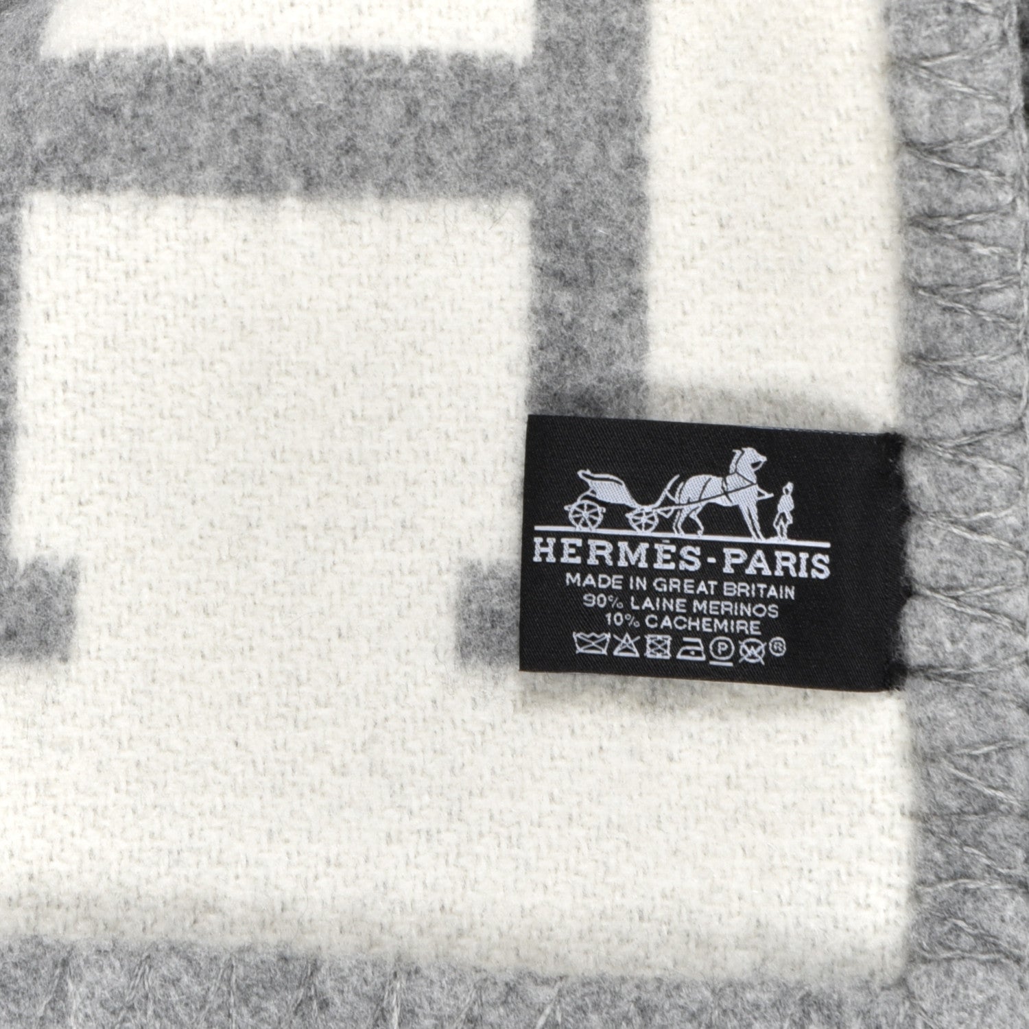 Hermes Wool Cashmere Avalon III Blanket Ecru Gris Clair 3 of 3
