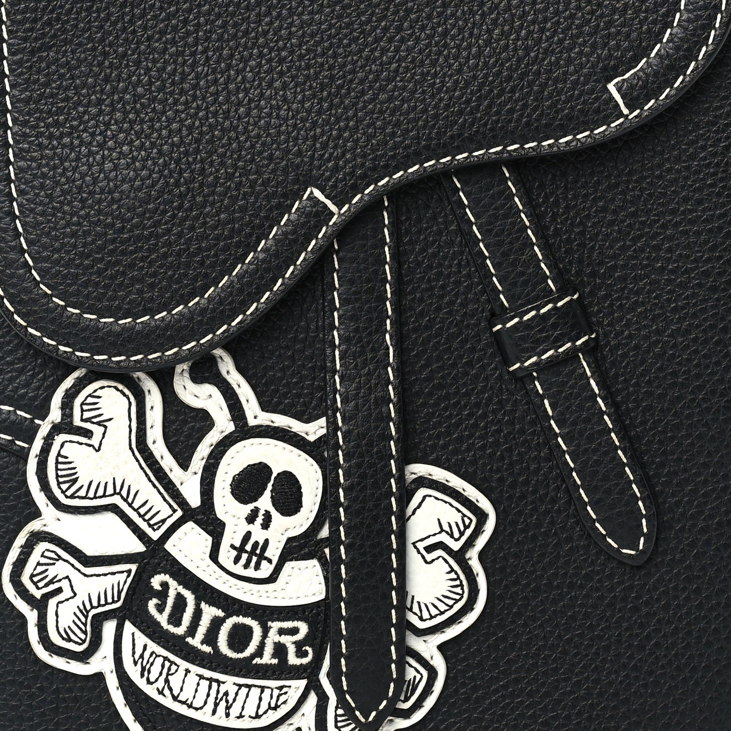 X SHAWN STUSSY Grained Calfskin Saddle Messenger Bag Black