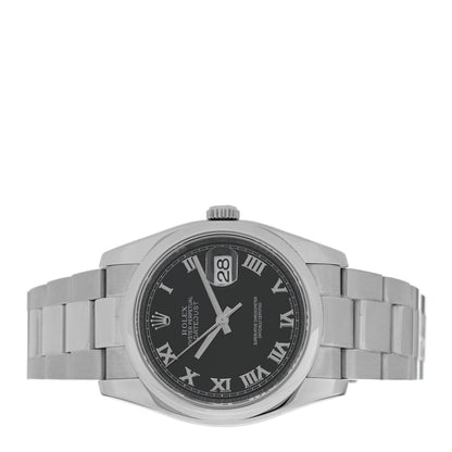 Rolex Stainless Steel 36mm Oyster Perpetual Datejust Watch Black Roman 116200 2 of 4