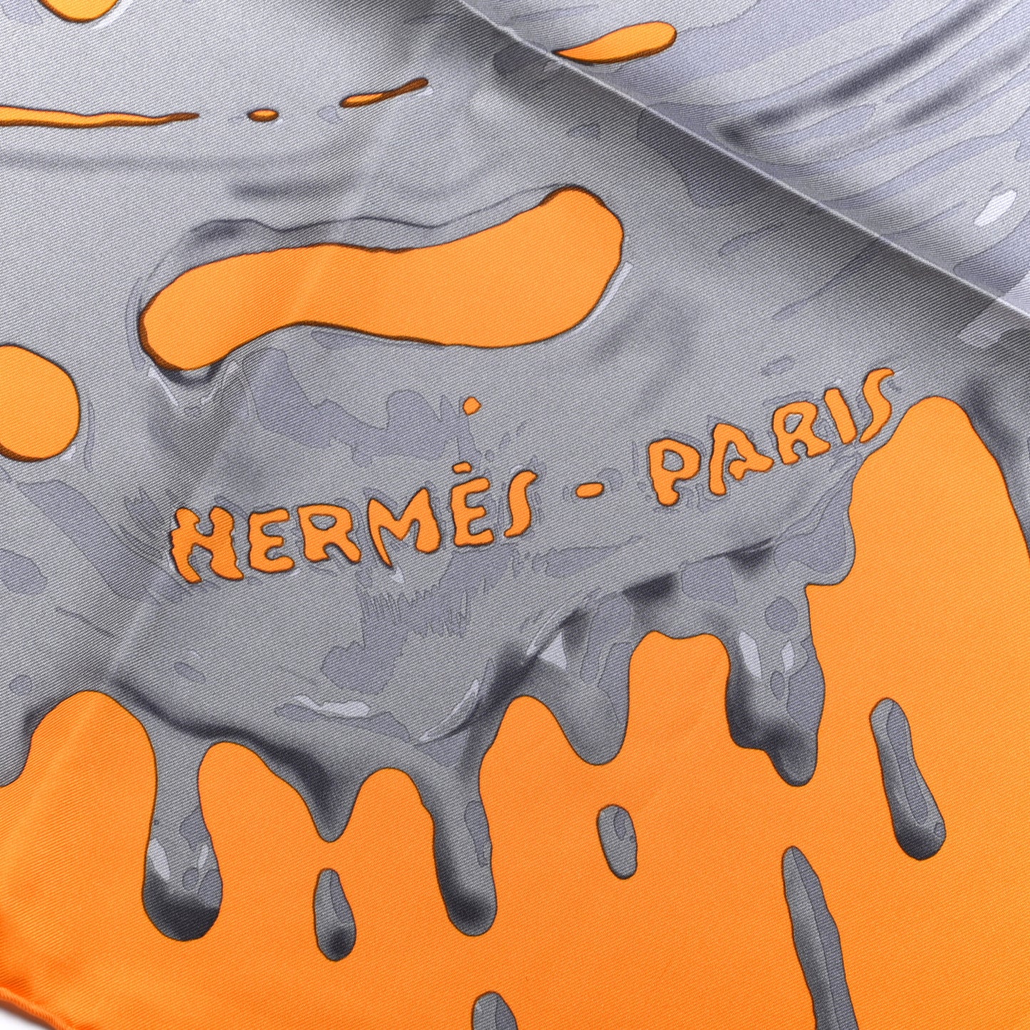 Silk Peinture Fraiche Scarf 90 Orange Gris